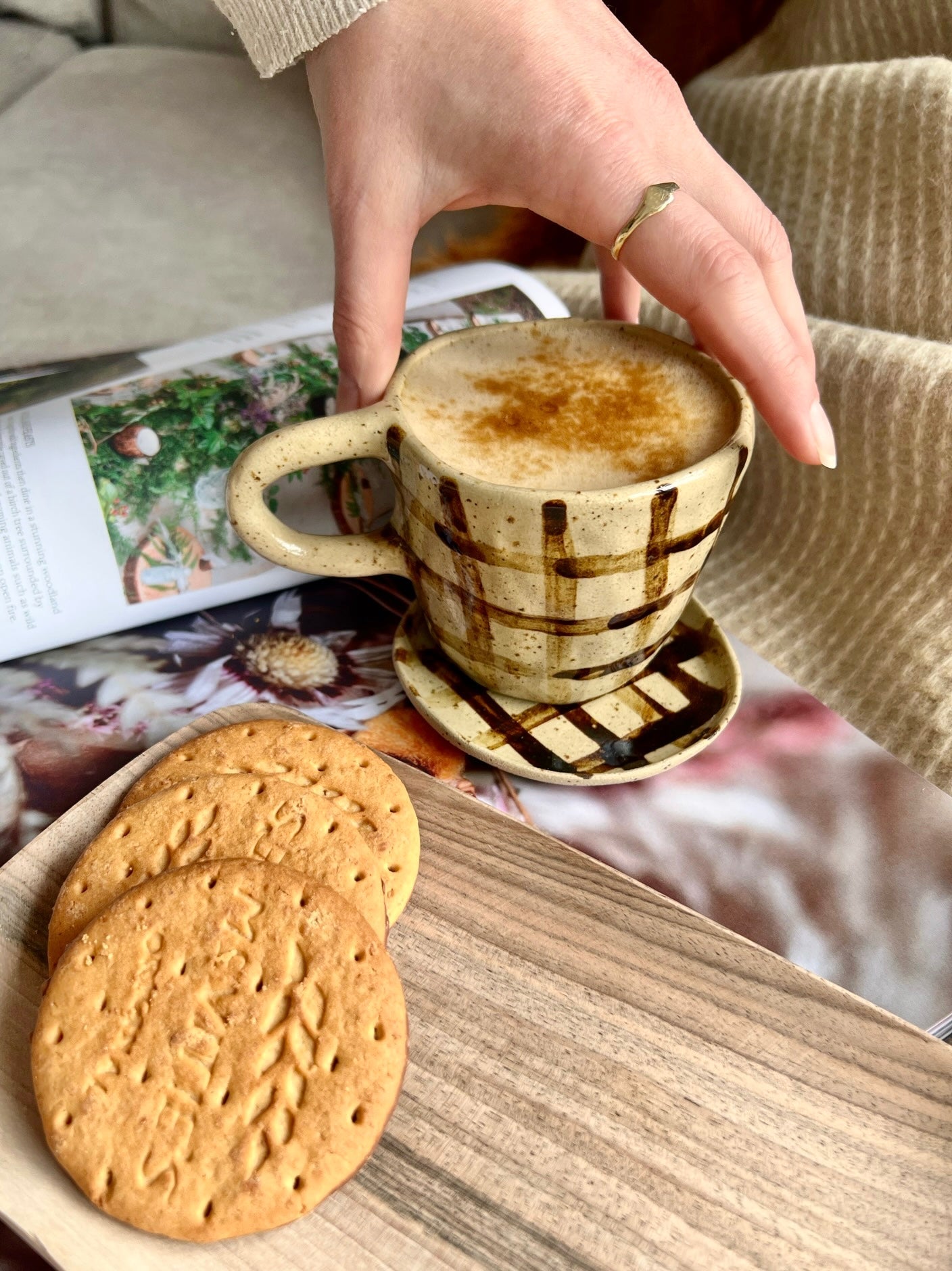 Chequered | Biscuit Plate & Cosy Mug Duo
