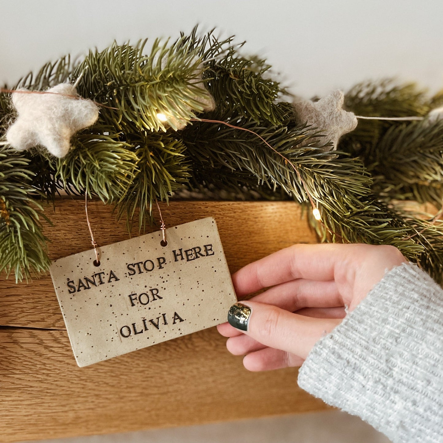 Personalised Santa Stop Here | Hanging Ceramic Sign