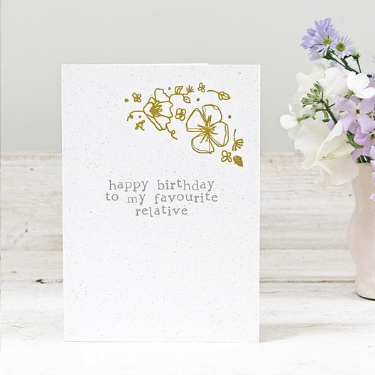 portrait greetings card with gold foil floral design