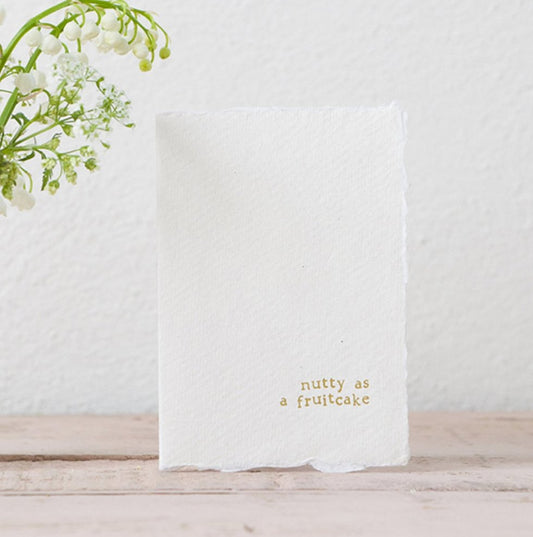 Nutty Fruitcake mini white card with raw edges