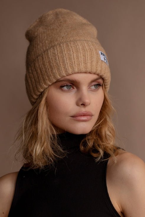 Mohair Wool Beanie | Camel Brown