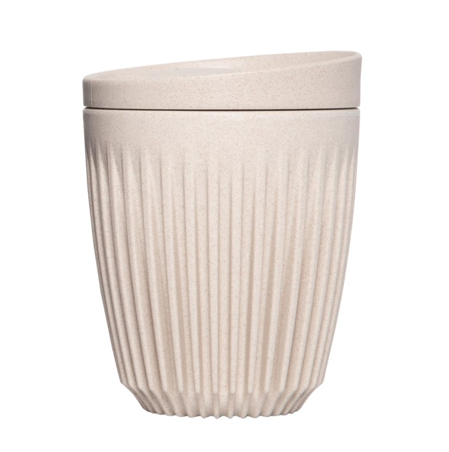 cream cup and lid with ridged sides