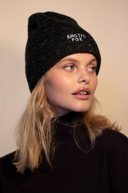 Recycled Embroidered Beanie | Black