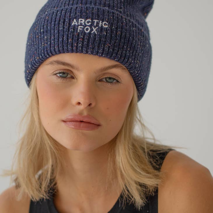 Recycled Embroidered Beanie | Navy