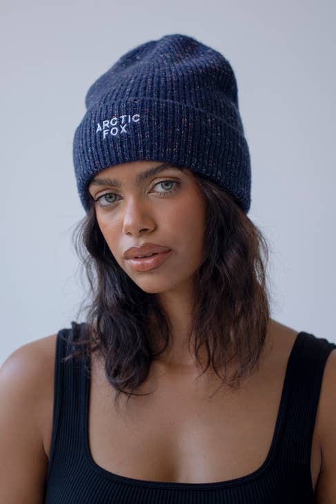 Recycled Embroidered Beanie | Navy