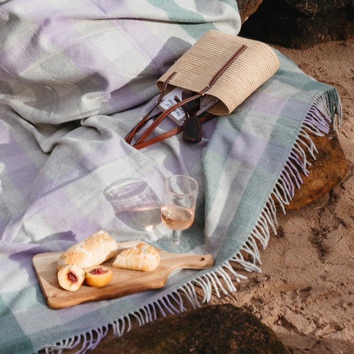 Recycled Wool Picnic Blanket | SAGE GINGHAM